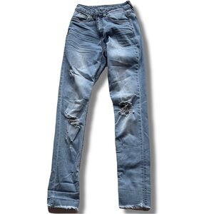 Joy Denim Cali Ultra High Rise Light Blue Skinny Distress Jeans Size 03